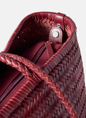 Rae Red Leather Woven Tote Bag