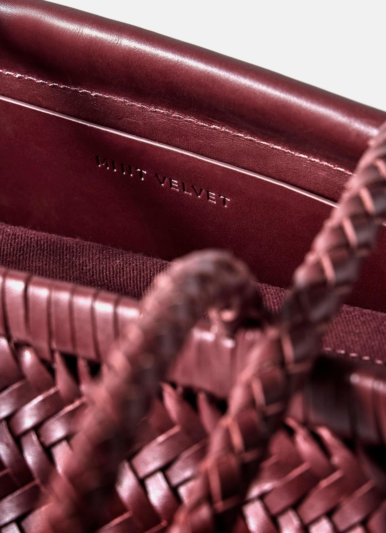 Rae Red Leather Woven Tote Bag