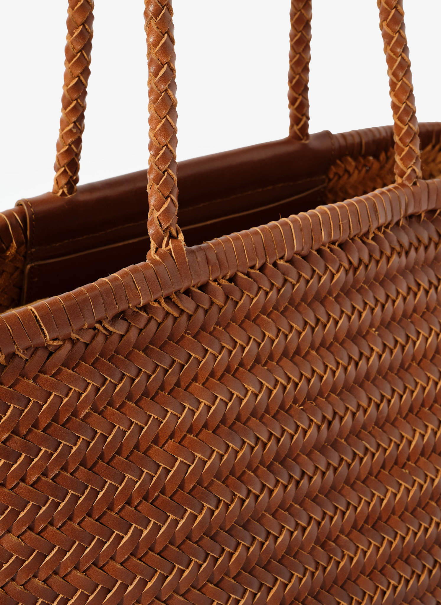 Rae Tan Leather Woven Tote Bag