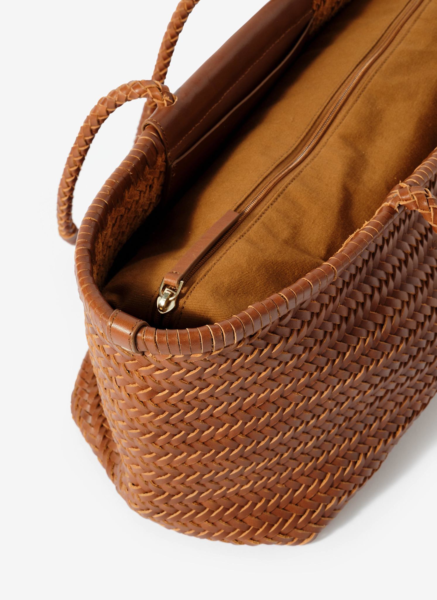 Rae Tan Leather Woven Tote Bag