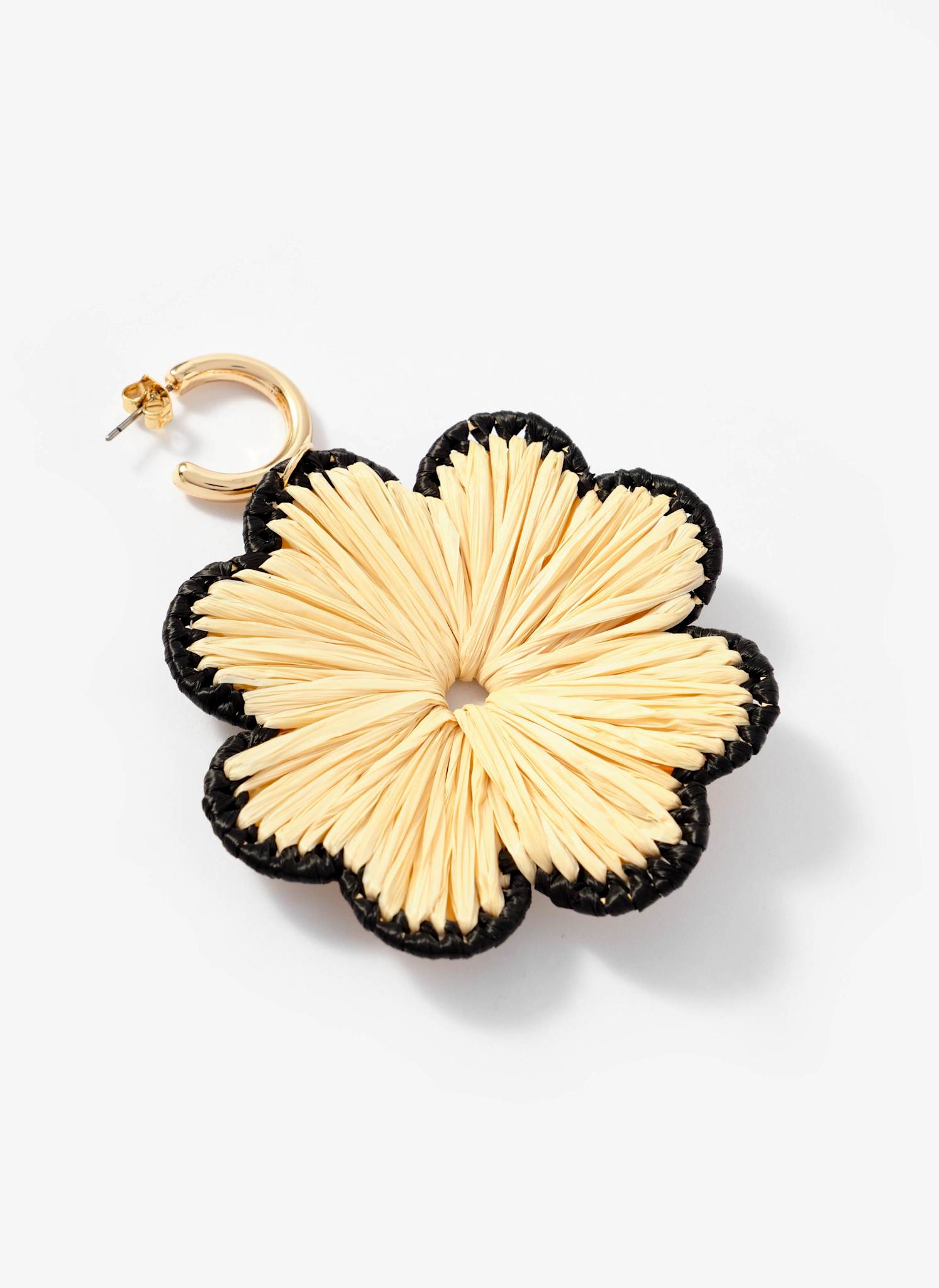 Gold Tone Raffia Flower Drop Earrings