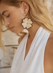 Gold Tone Raffia Flower Drop Earrings