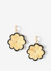 Gold Tone Raffia Flower Drop Earrings