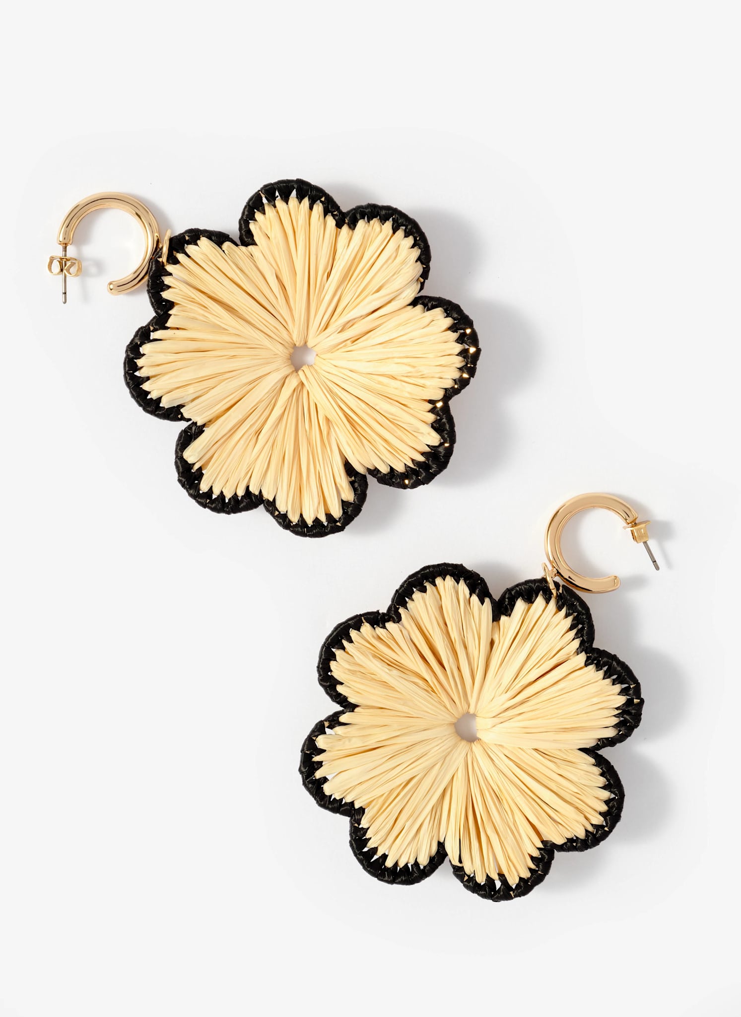 Gold Tone Raffia Flower Drop Earrings