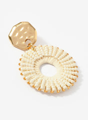 Gold Tone Raffia Statement Hoop Earrings