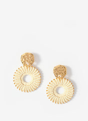 Gold Tone Raffia Statement Hoop Earrings