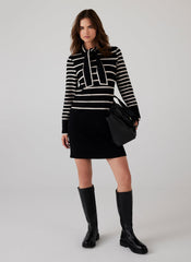 Black Striped Scarf Detail Knit Mini Dress