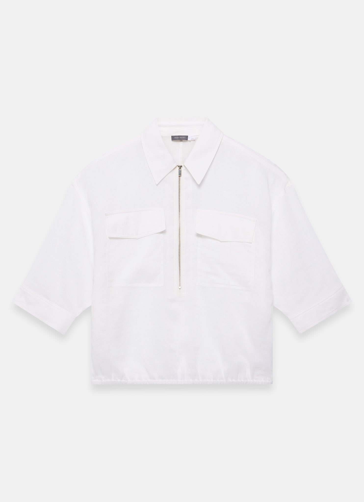 White Ramie Zip Bomber Blouse