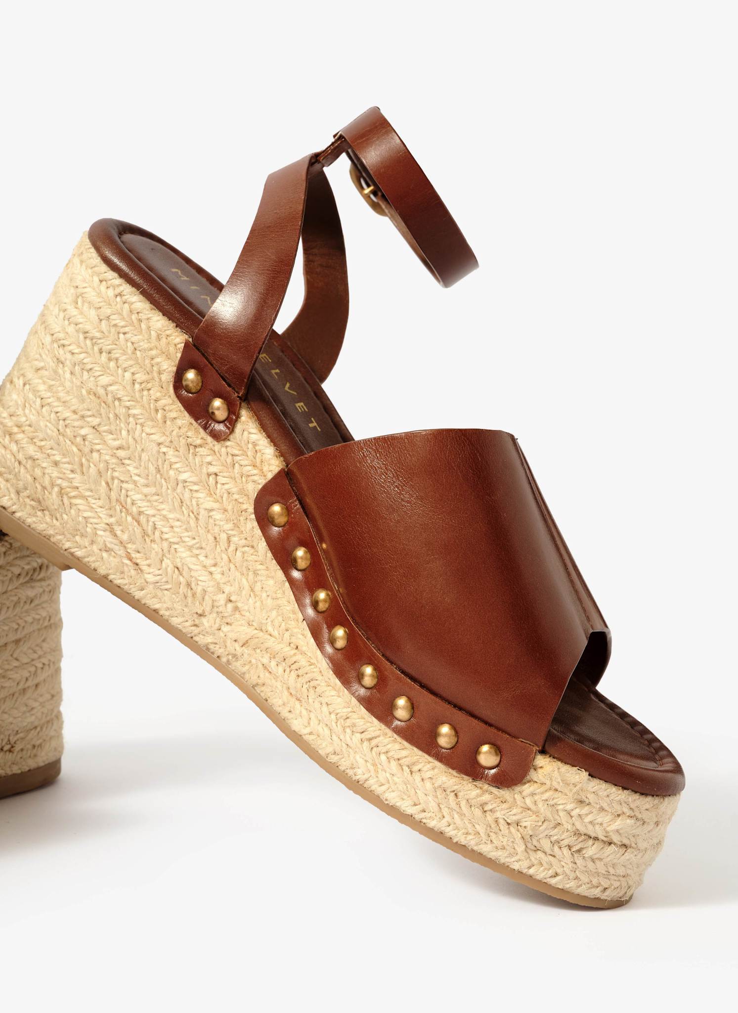 Raya Brown Leather Espadrille Wedges