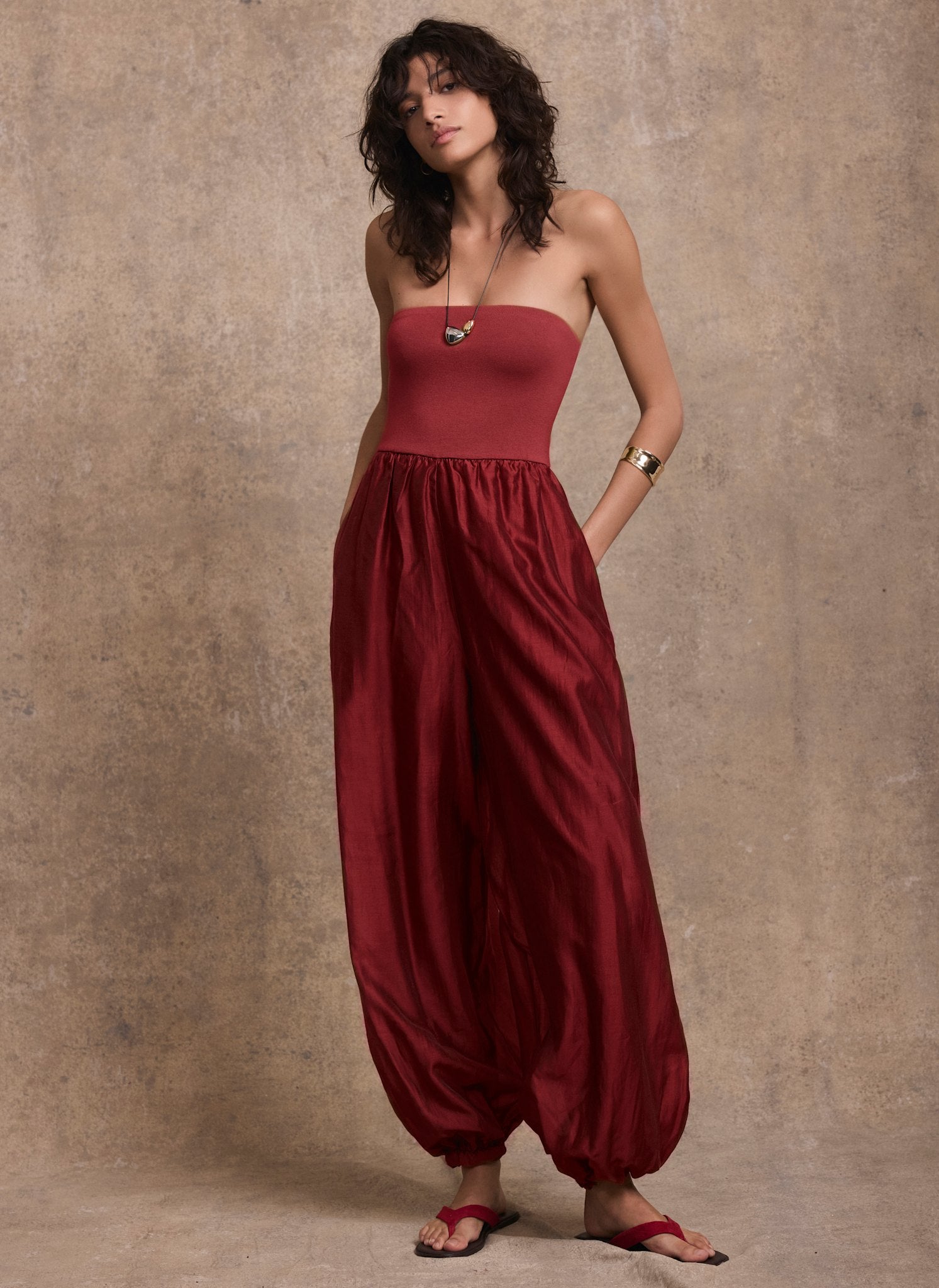 Red Bandeau Balloon Jumpsuit