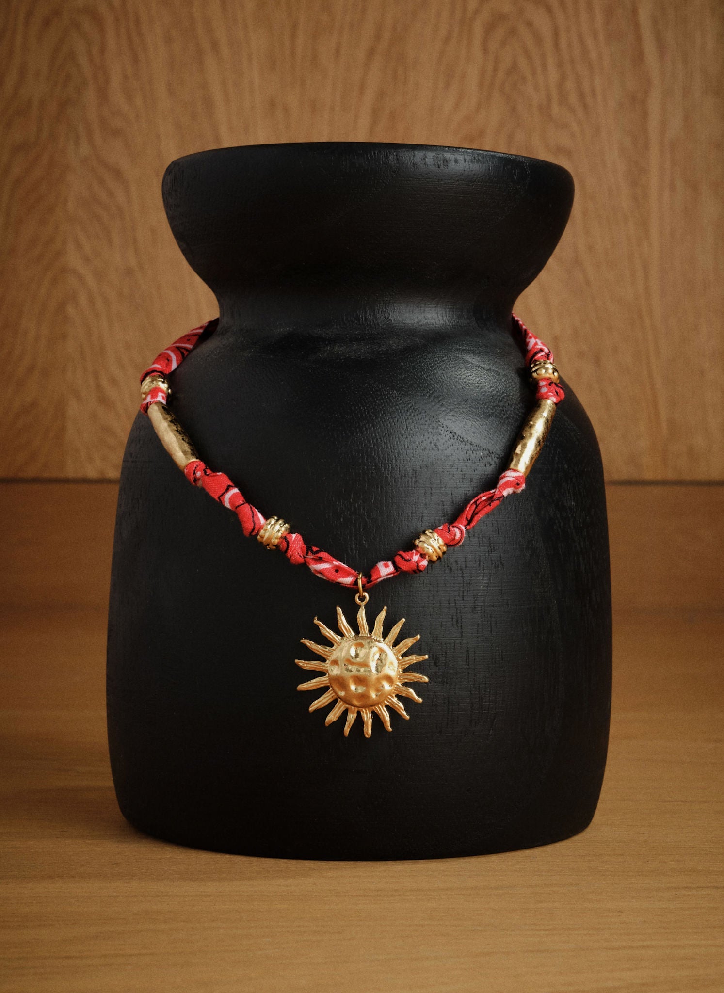 Red Bandana Sun Charm Necklace