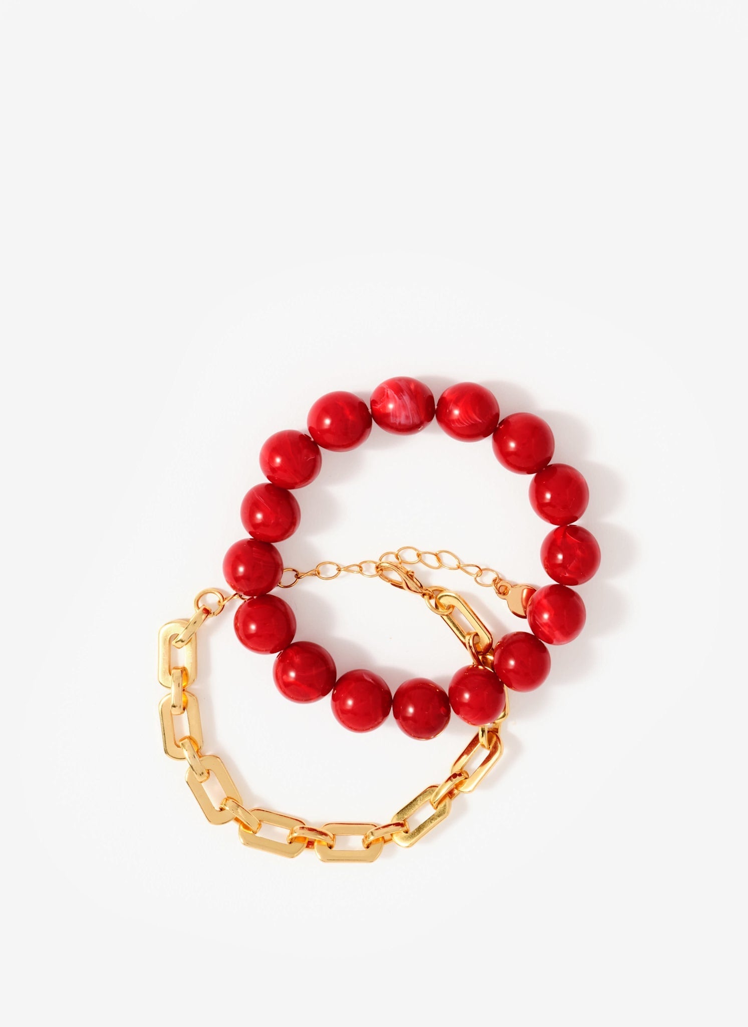 Red Beaded and Chain Layer Bracelet