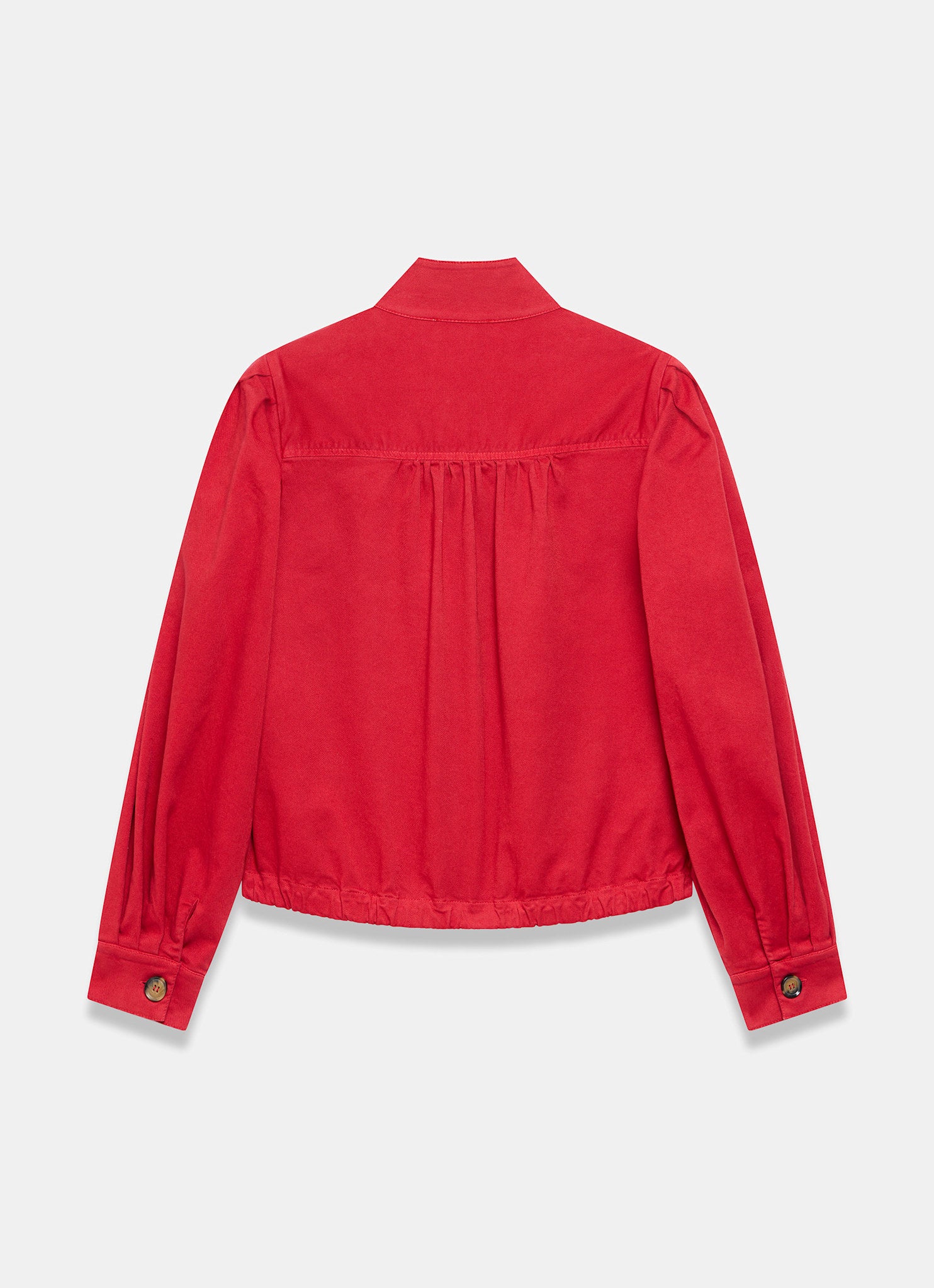 Red Cotton Blend Puff Sleeve Jacket