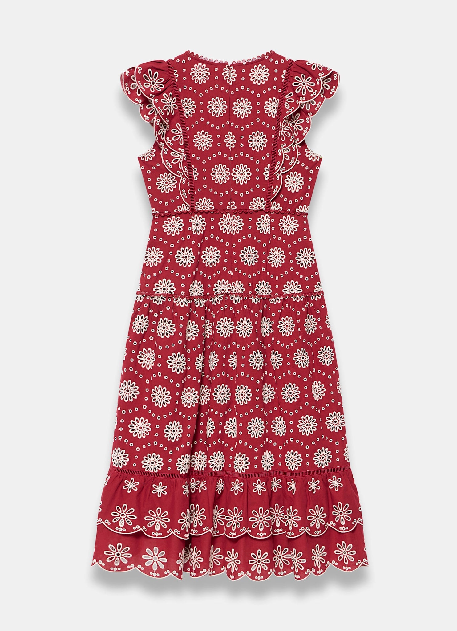 Red Cotton Broderie Midi Dress