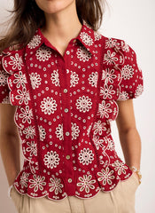 Red Cotton Broderie Shirt