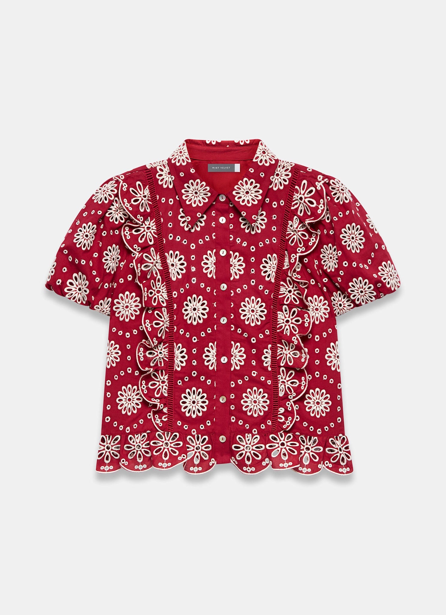 Red Cotton Broderie Shirt