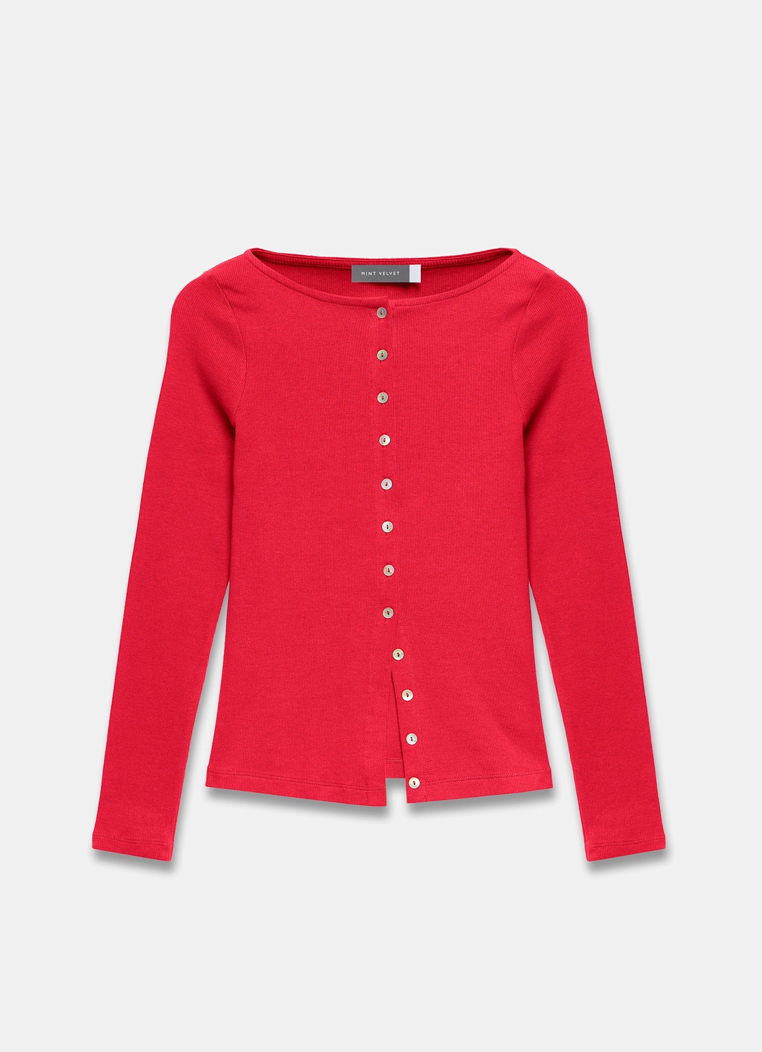 Red Cotton Blend Button Detail Top