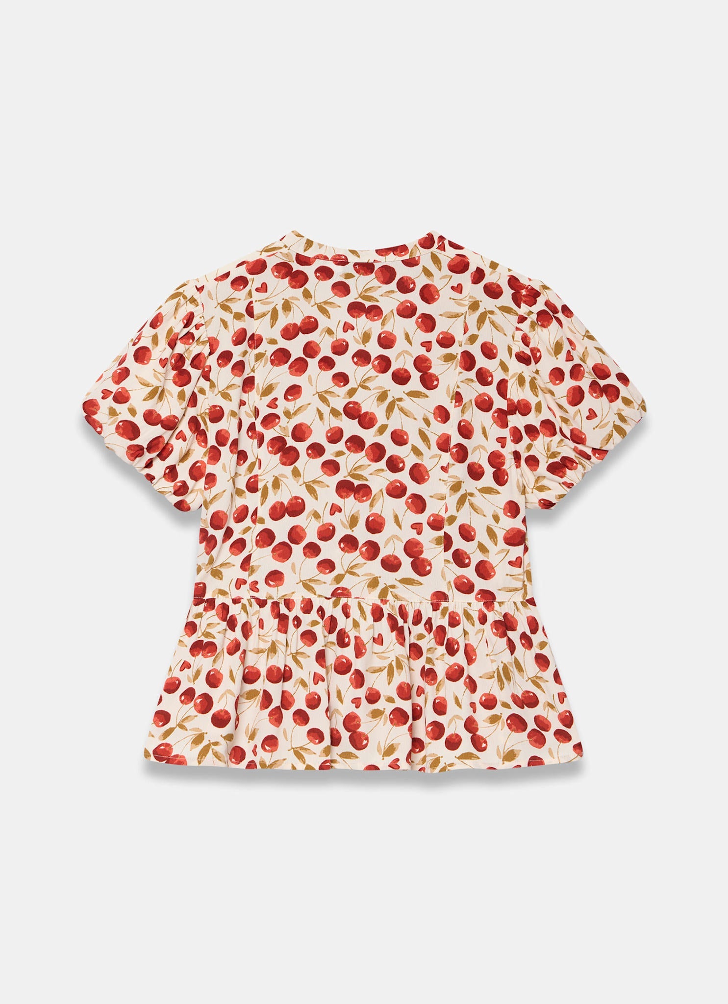Red Cherry Print Puff Sleeve Top
