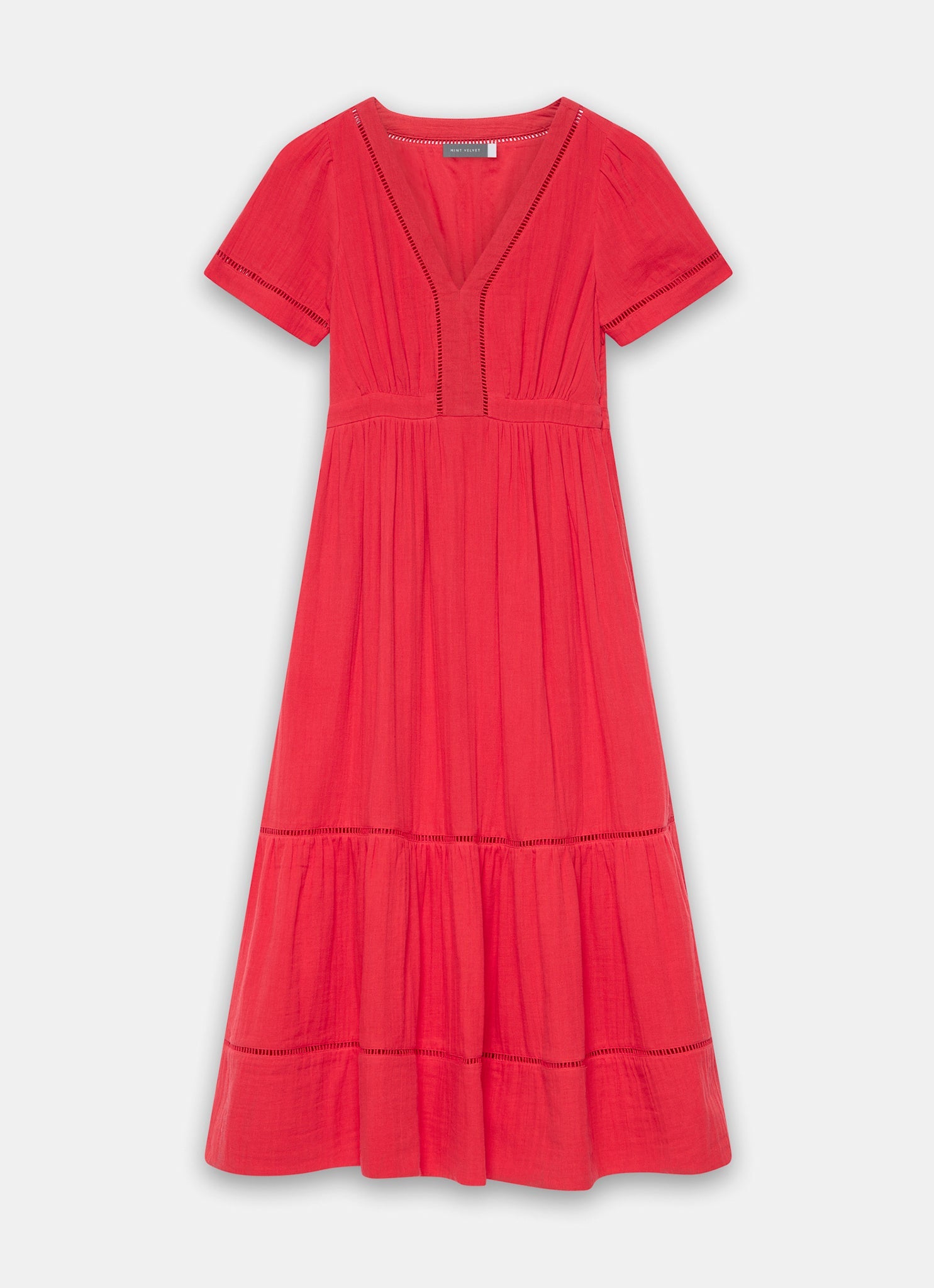 Red Cotton Cheesecloth Midi Dress