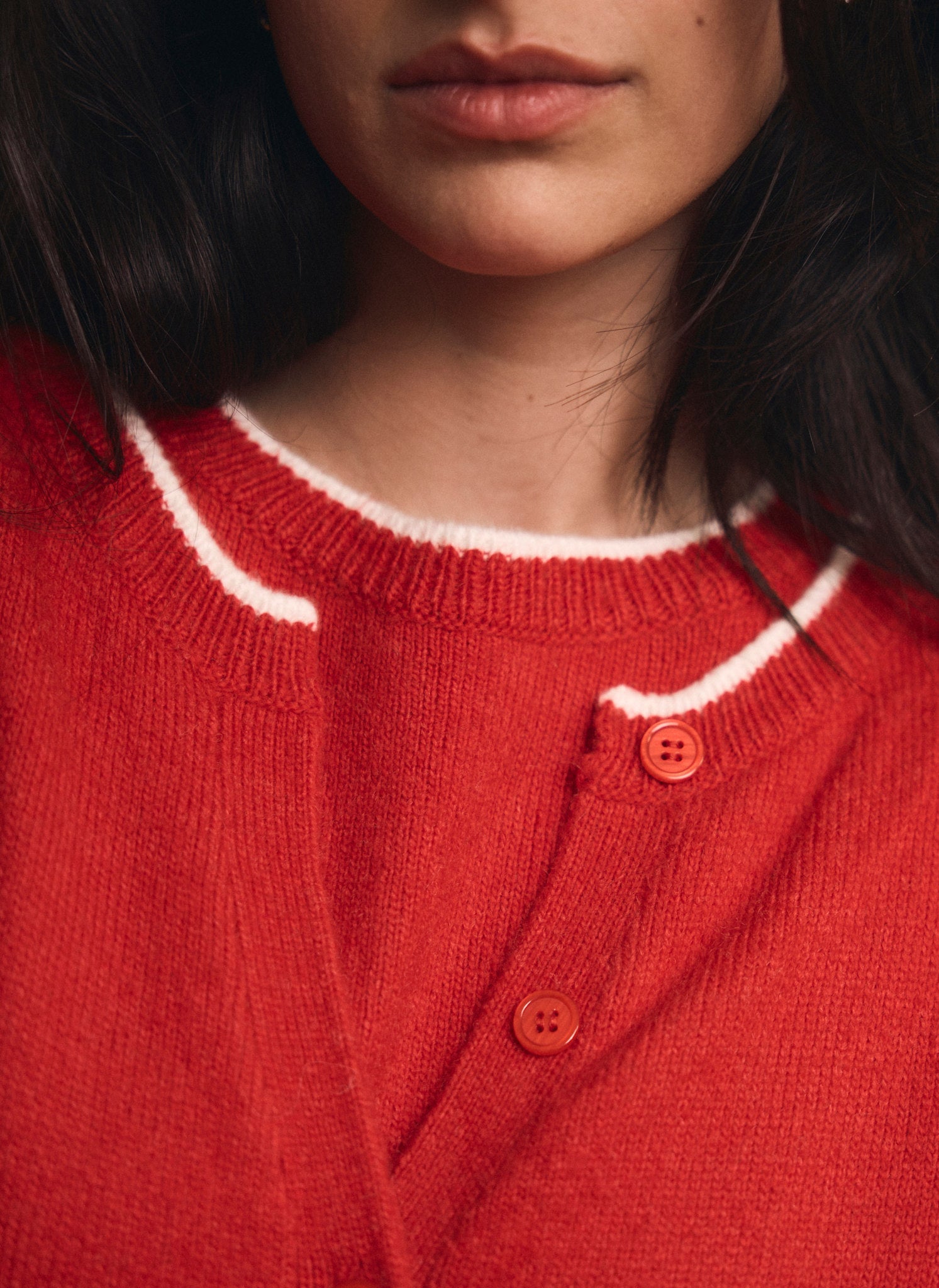 Red Layered Tipped Knit Cardigan