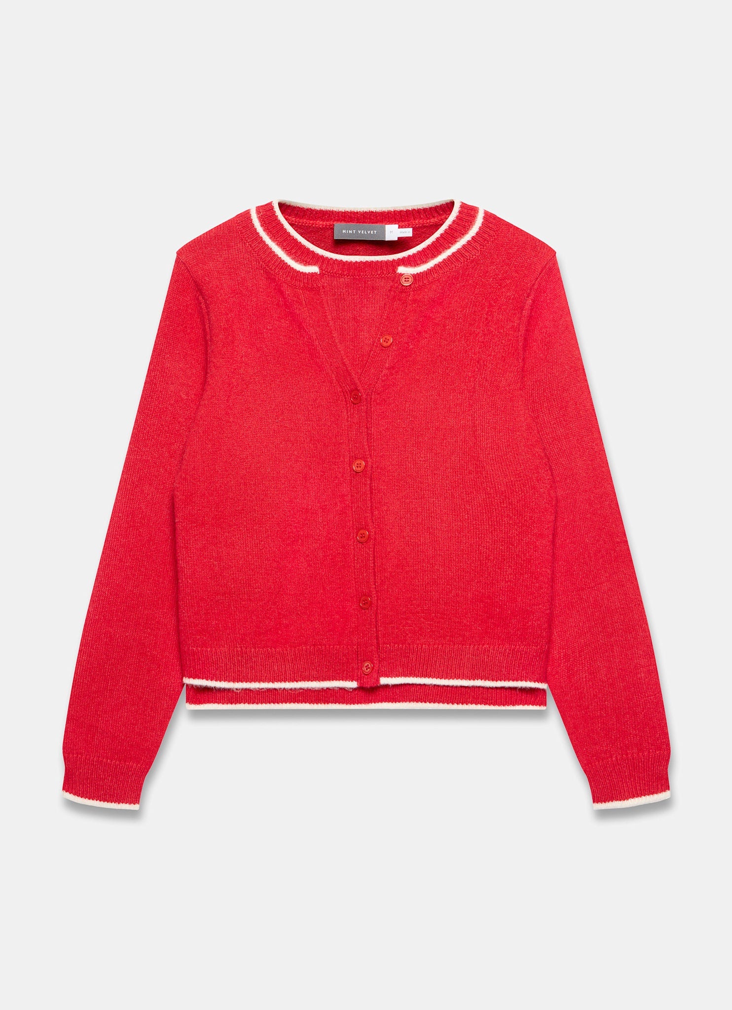 Red Layered Tipped Knit Cardigan