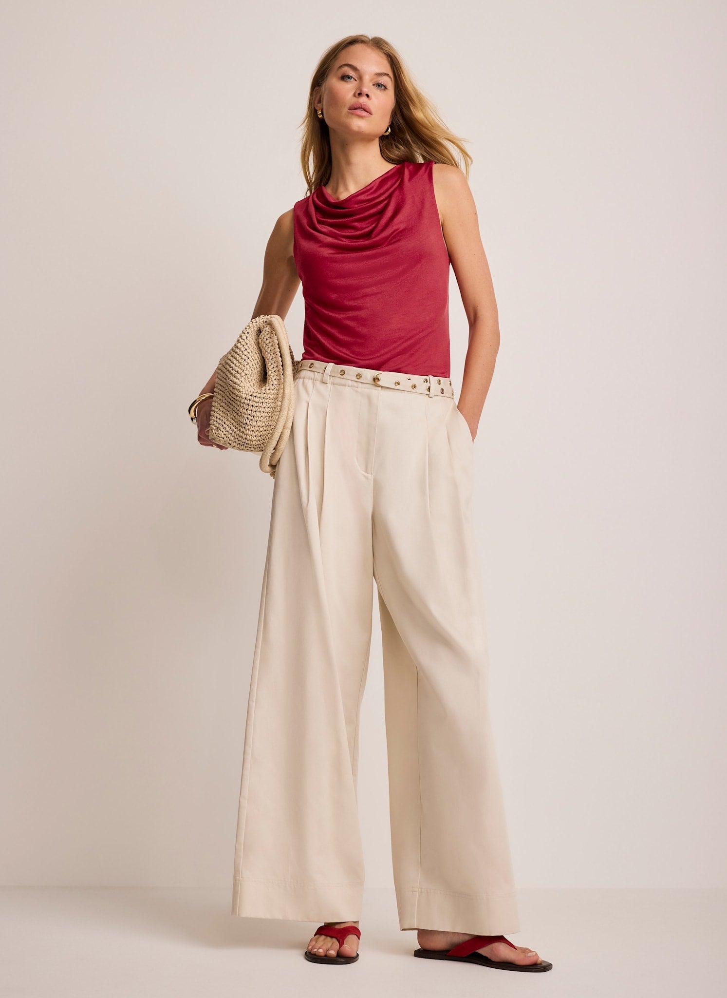 Red Cowl Neck Top