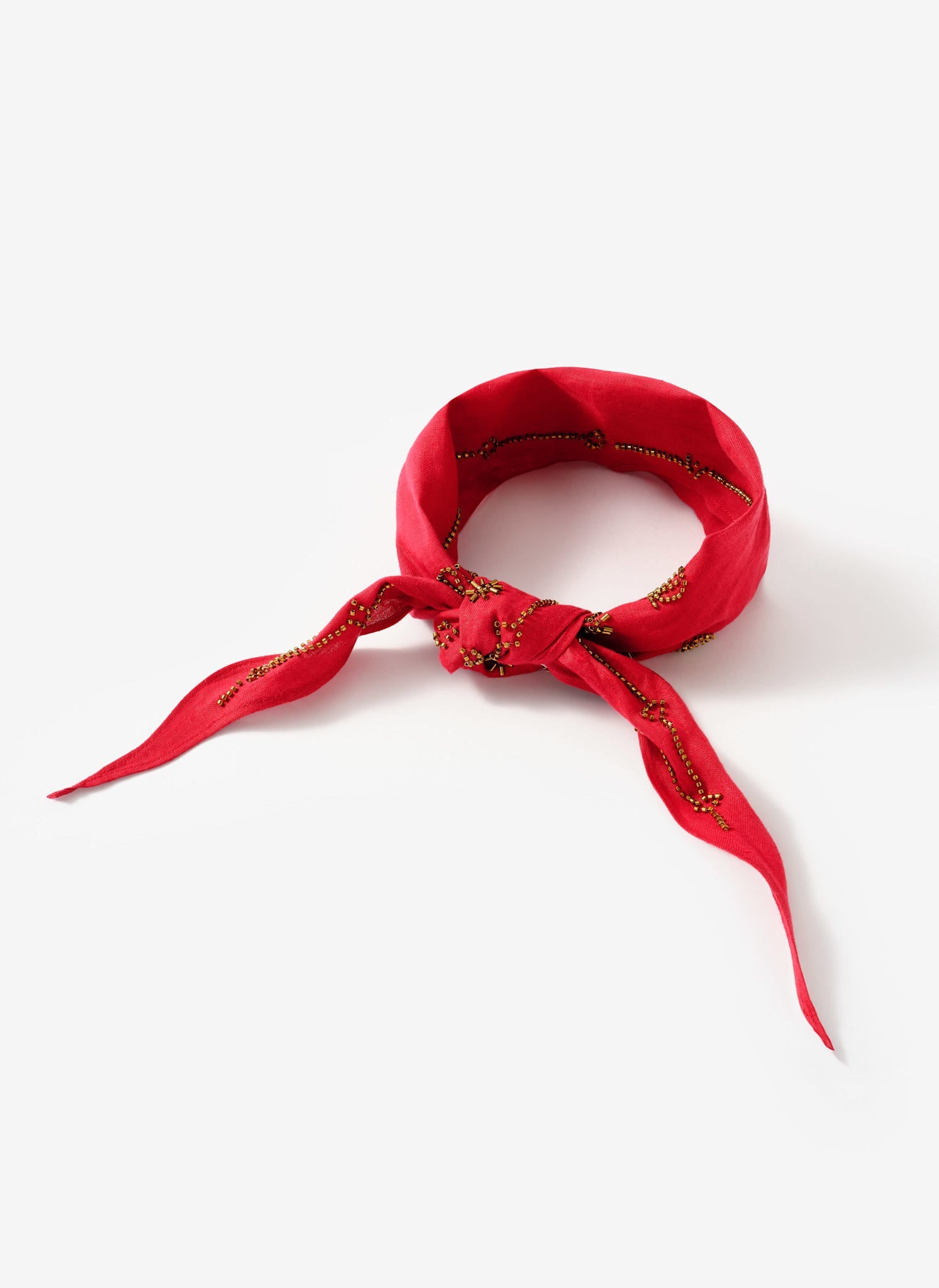 Red Linen Embellished Neck Scarf