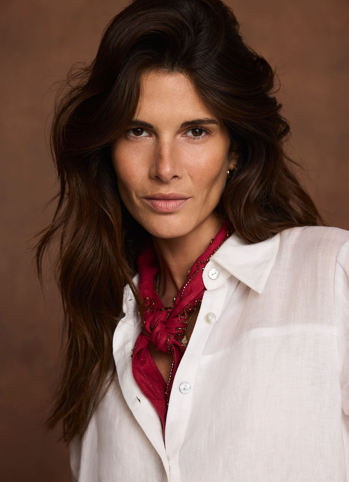 Red Linen Embellished Neck Scarf