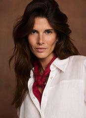 Red Linen Embellished Neck Scarf