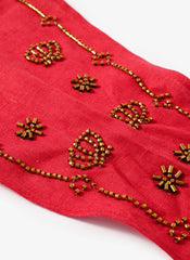 Red Linen Embellished Neck Scarf