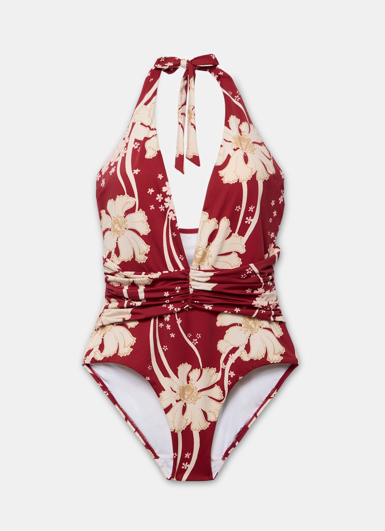 Red Floral Print Halter Swimsuit