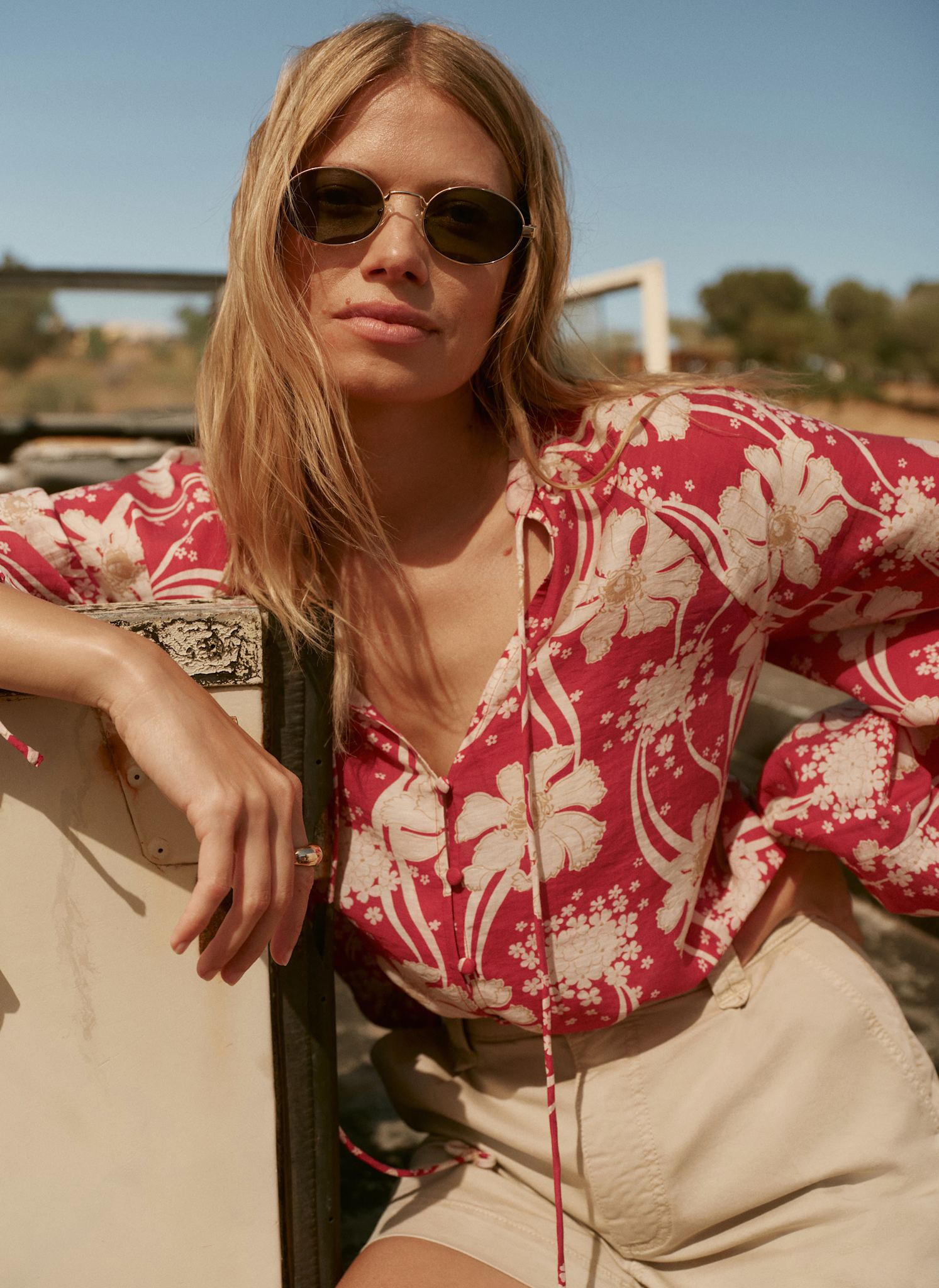 Red Floral Print Blouse