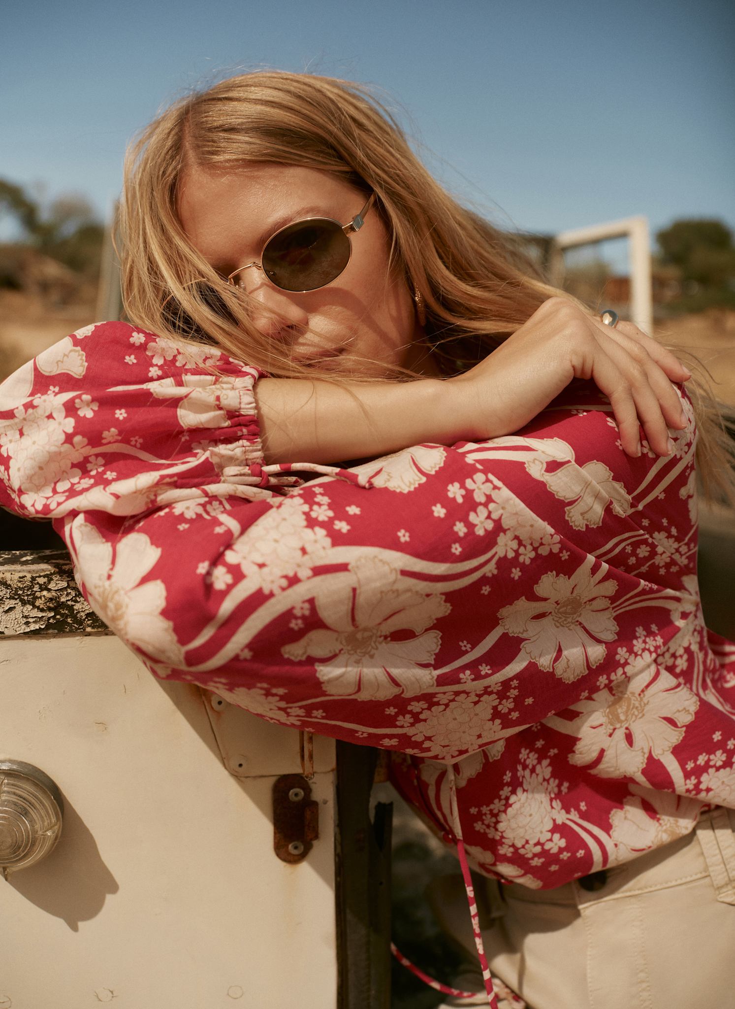 Red Floral Print Blouse