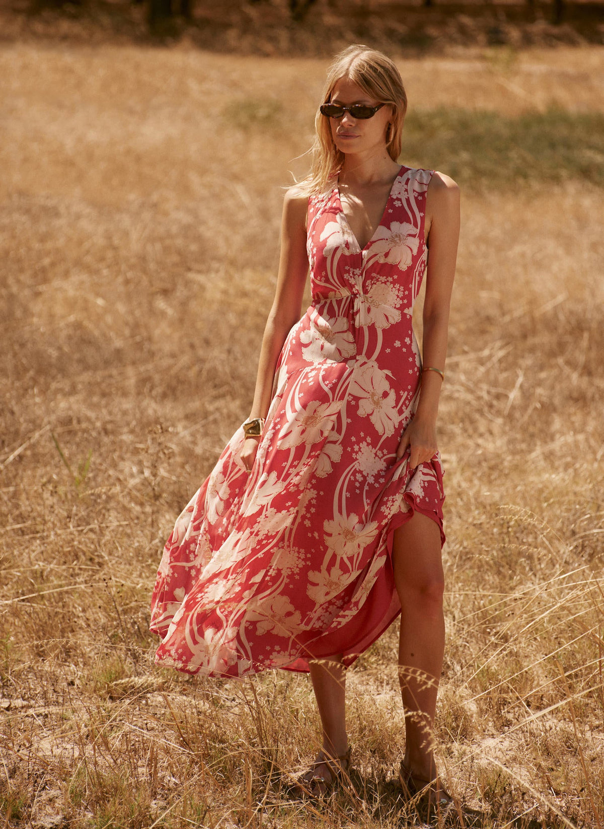 Red Floral Print Maxi Dress