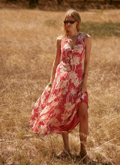Red Floral Print Maxi Dress