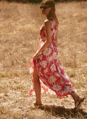 Red Floral Print Maxi Dress