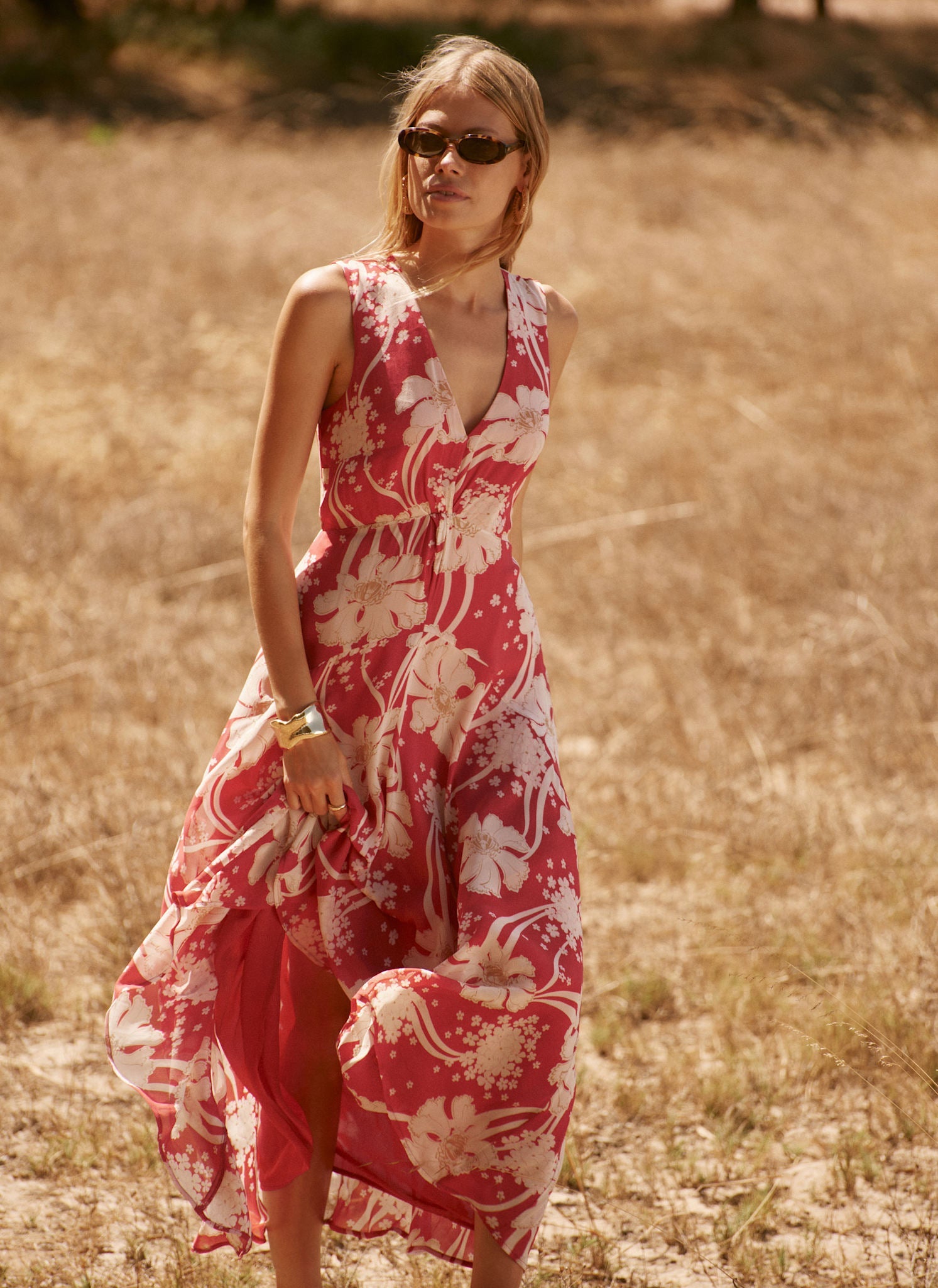 Red Floral Print Maxi Dress