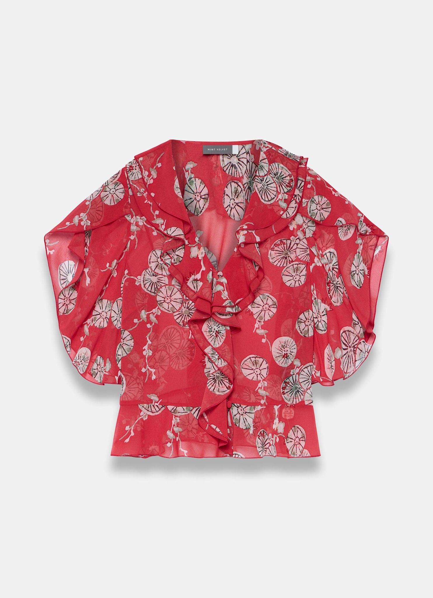 Red Printed Ruffle Blouse