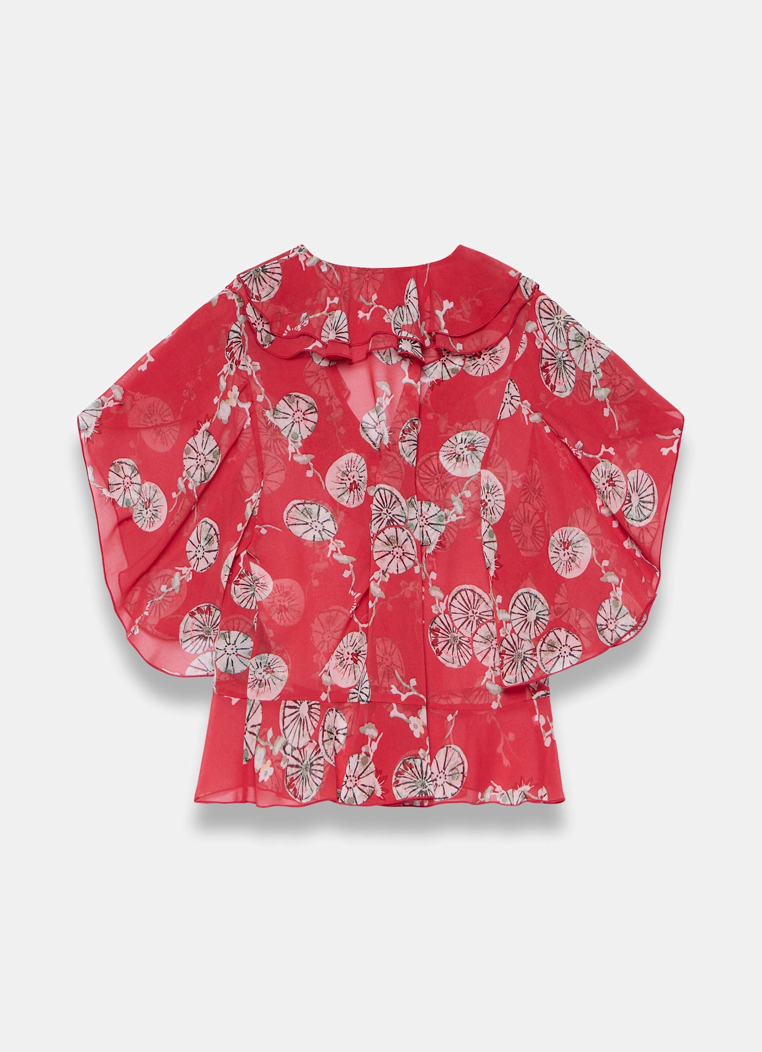 Red Printed Ruffle Blouse
