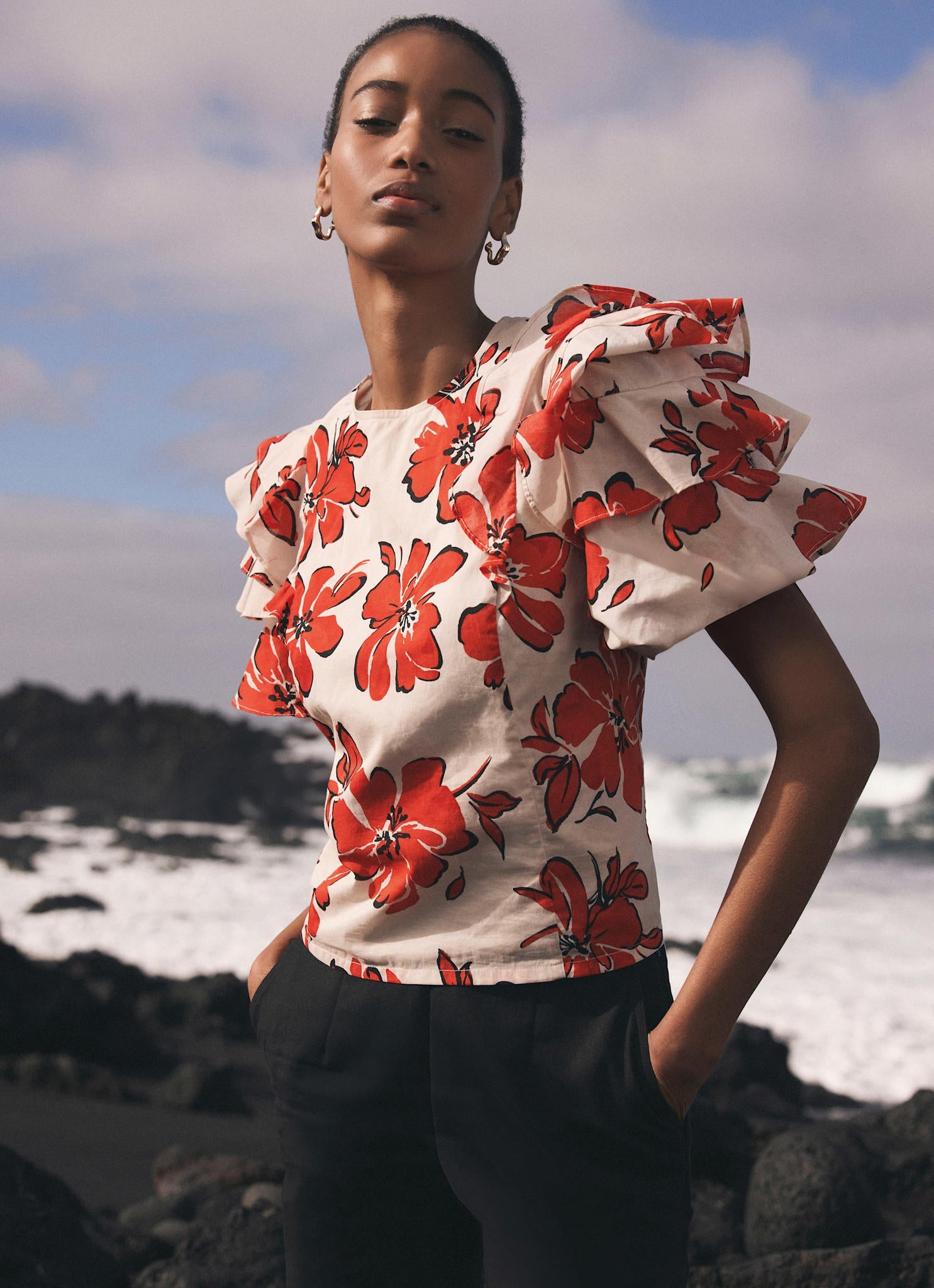 Red Floral Print Top