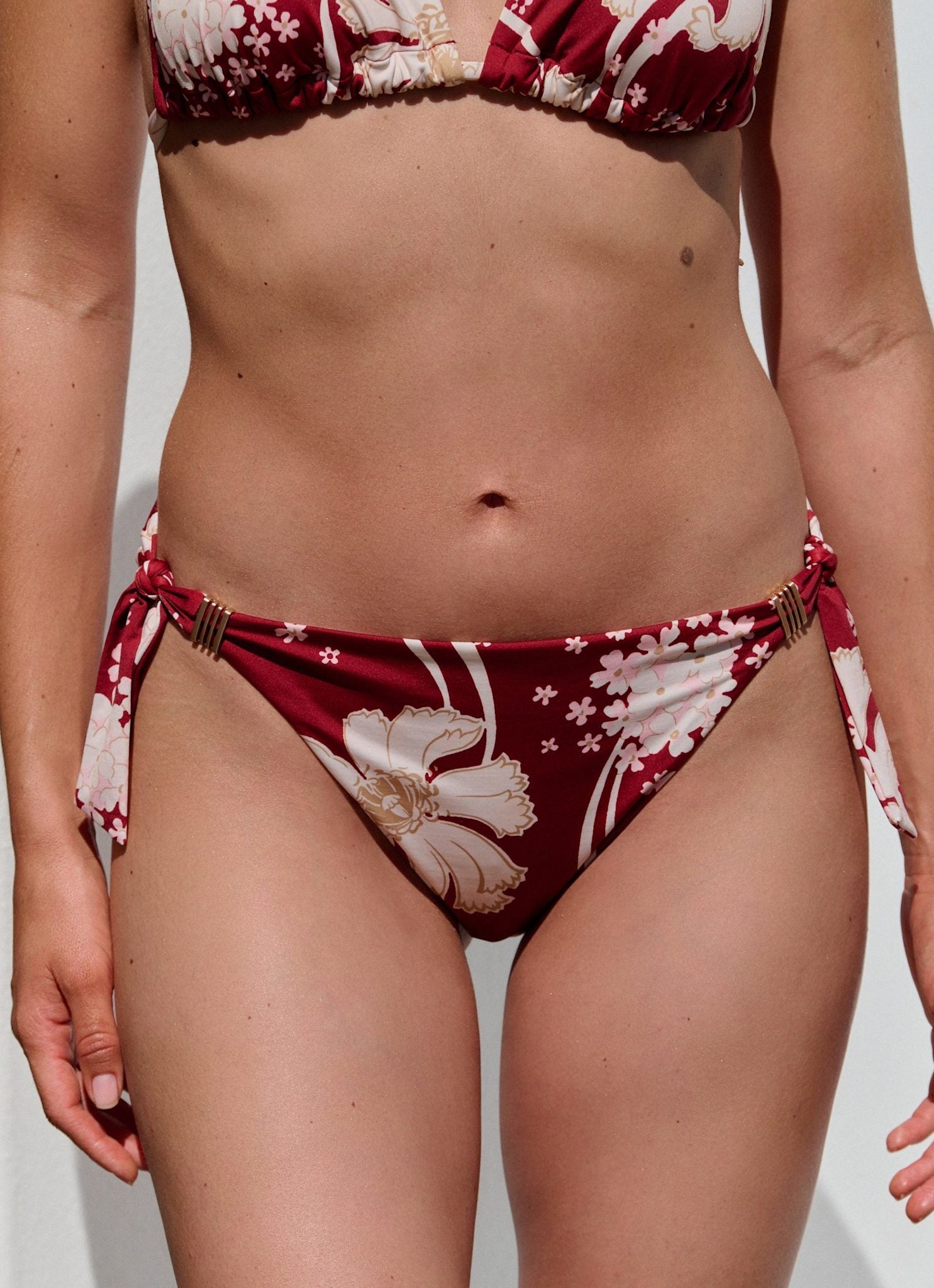 Red Floral Print Tie Bikini Bottoms