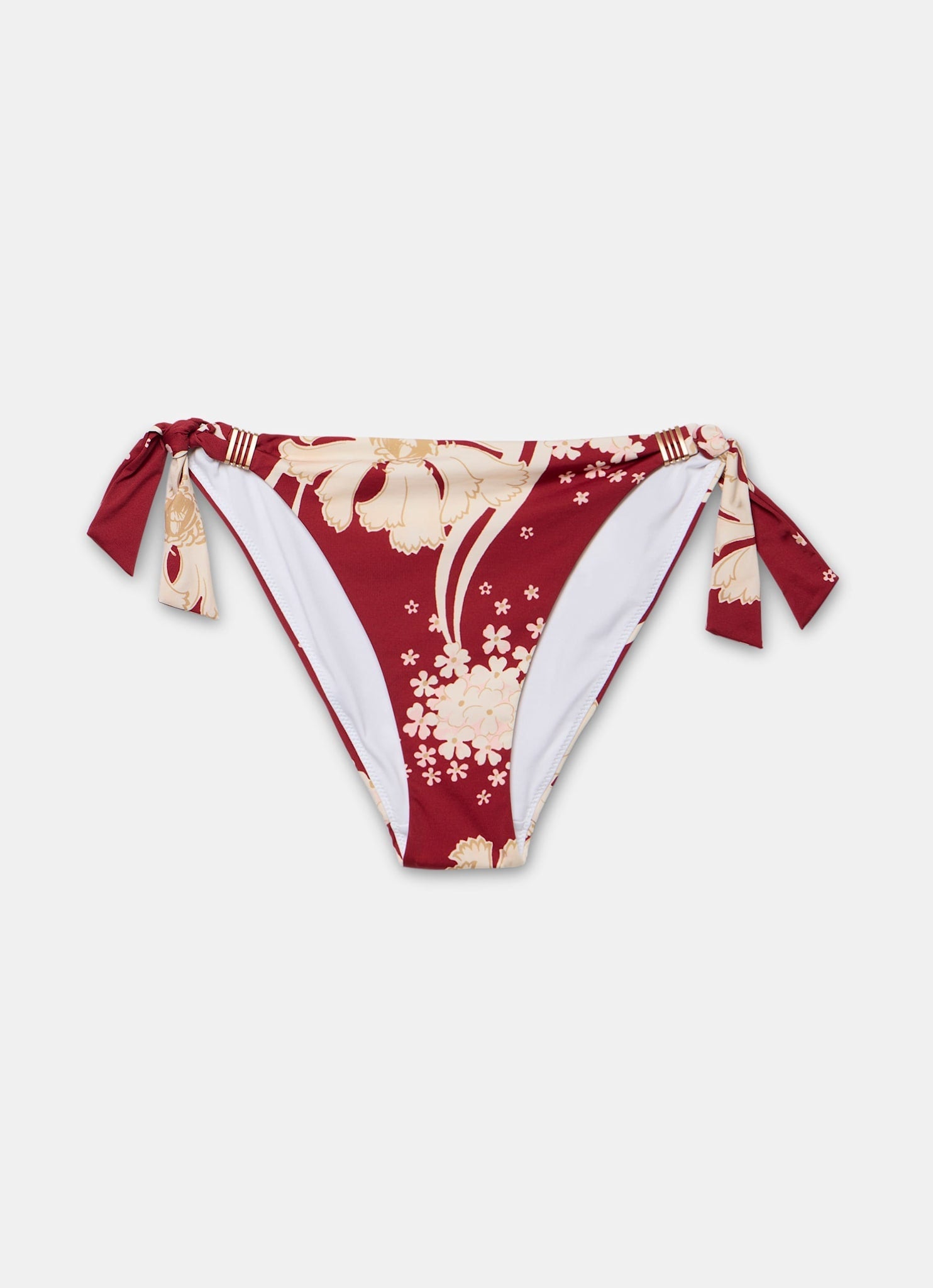 Red Floral Print Tie Bikini Bottoms
