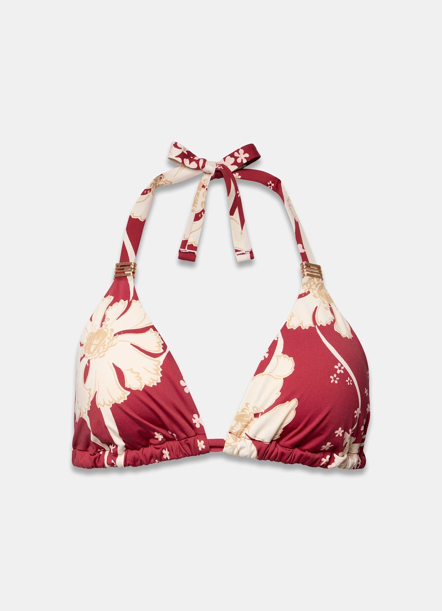 Red Floral Print Triangle Bikini Top