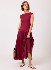Burgundy Sleeveless Drop Waist Midi Dress