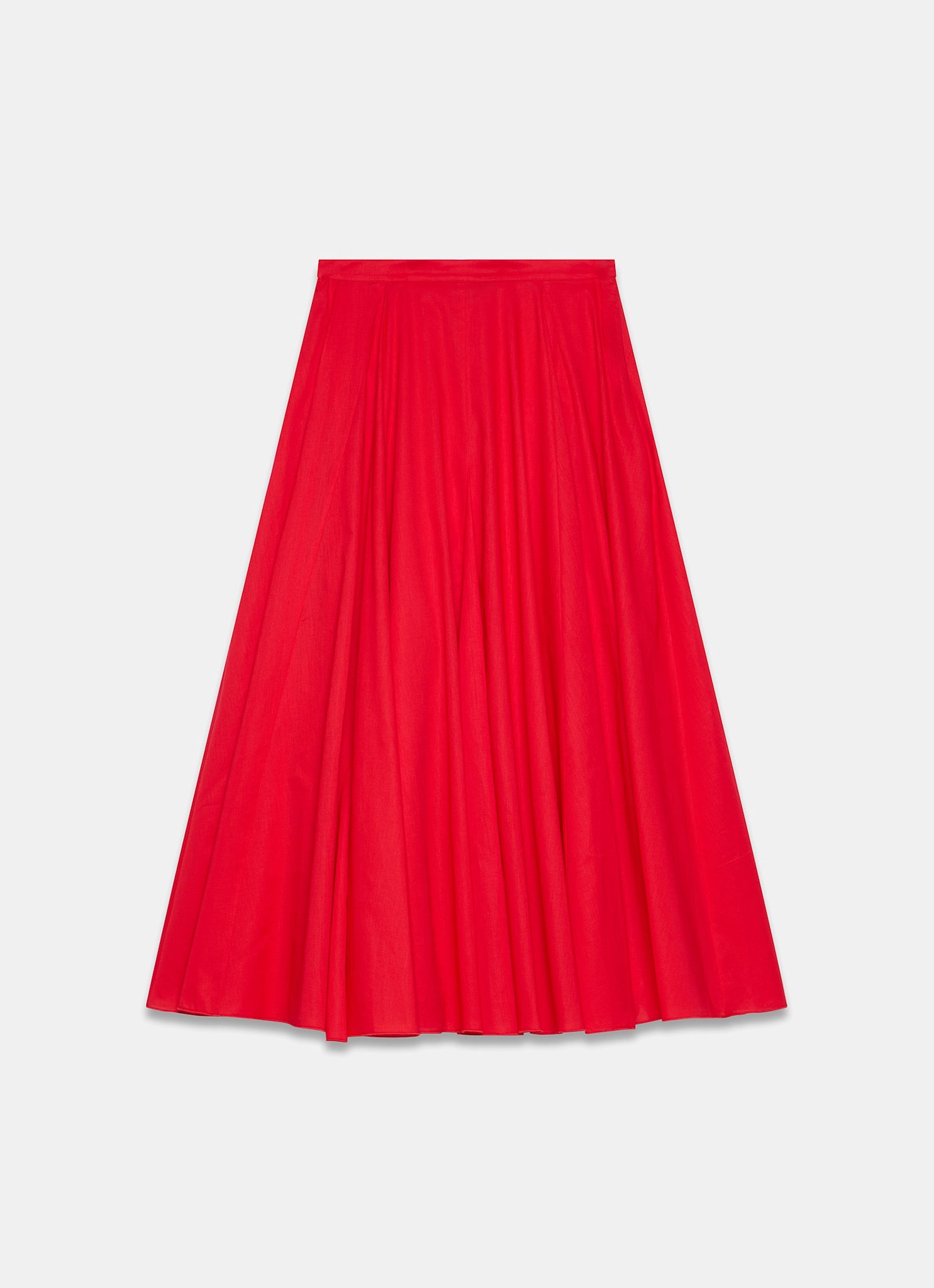 Red Cotton Full Midi Skirt