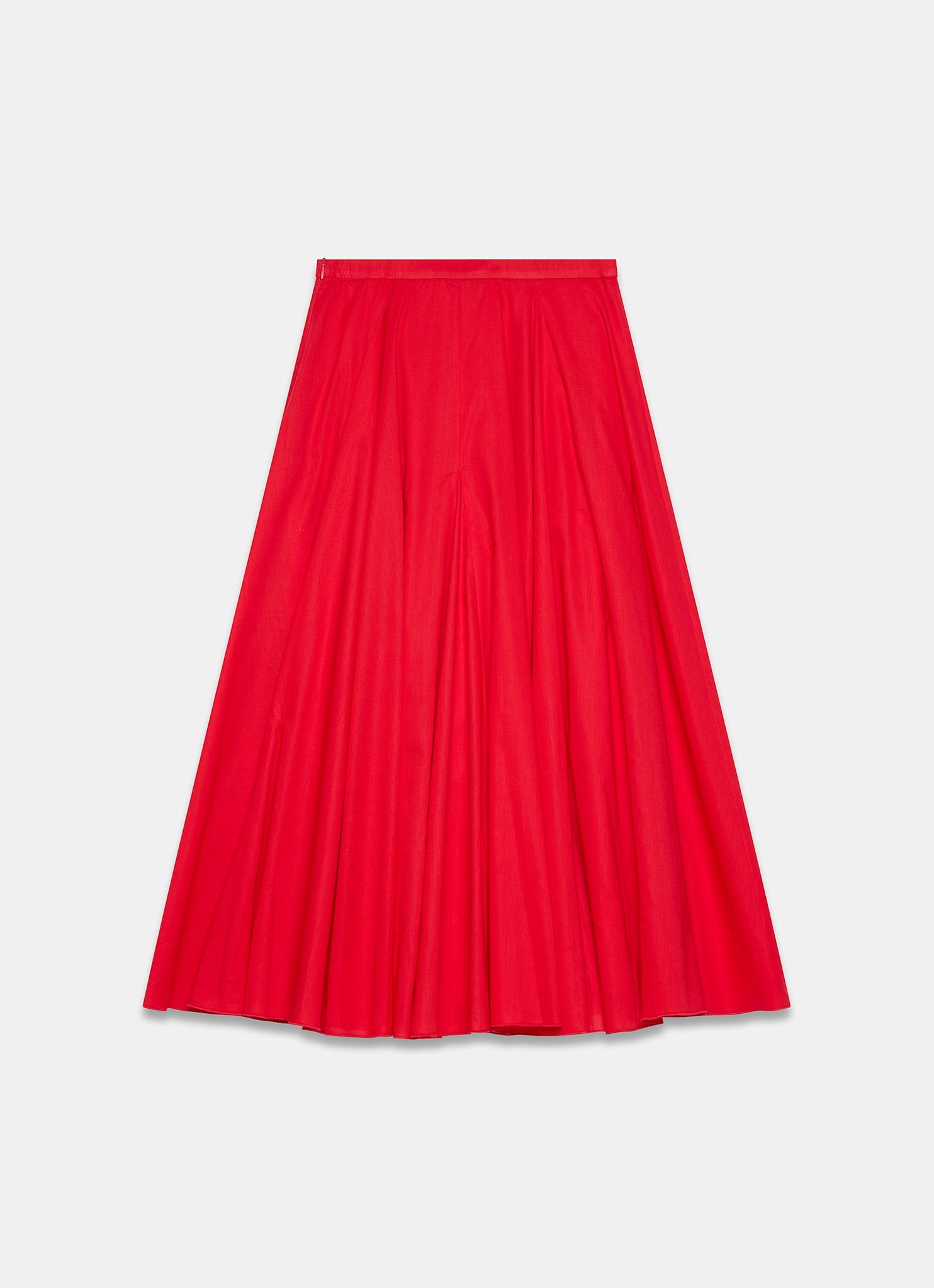 Red Cotton Full Midi Skirt