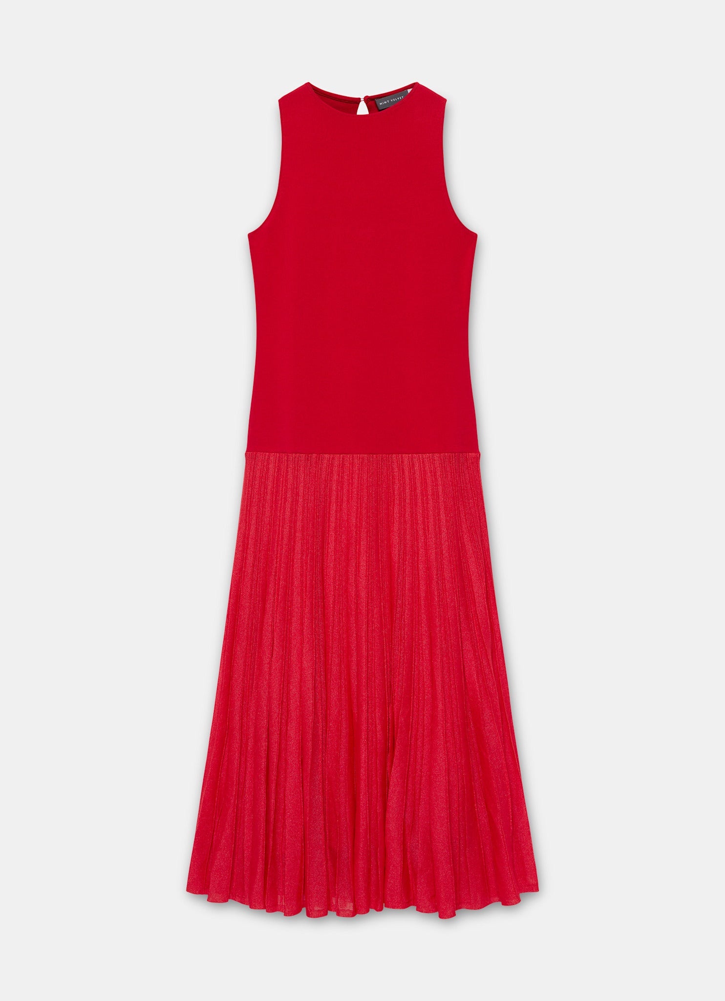 Red Knit Pleated Maxi Dress