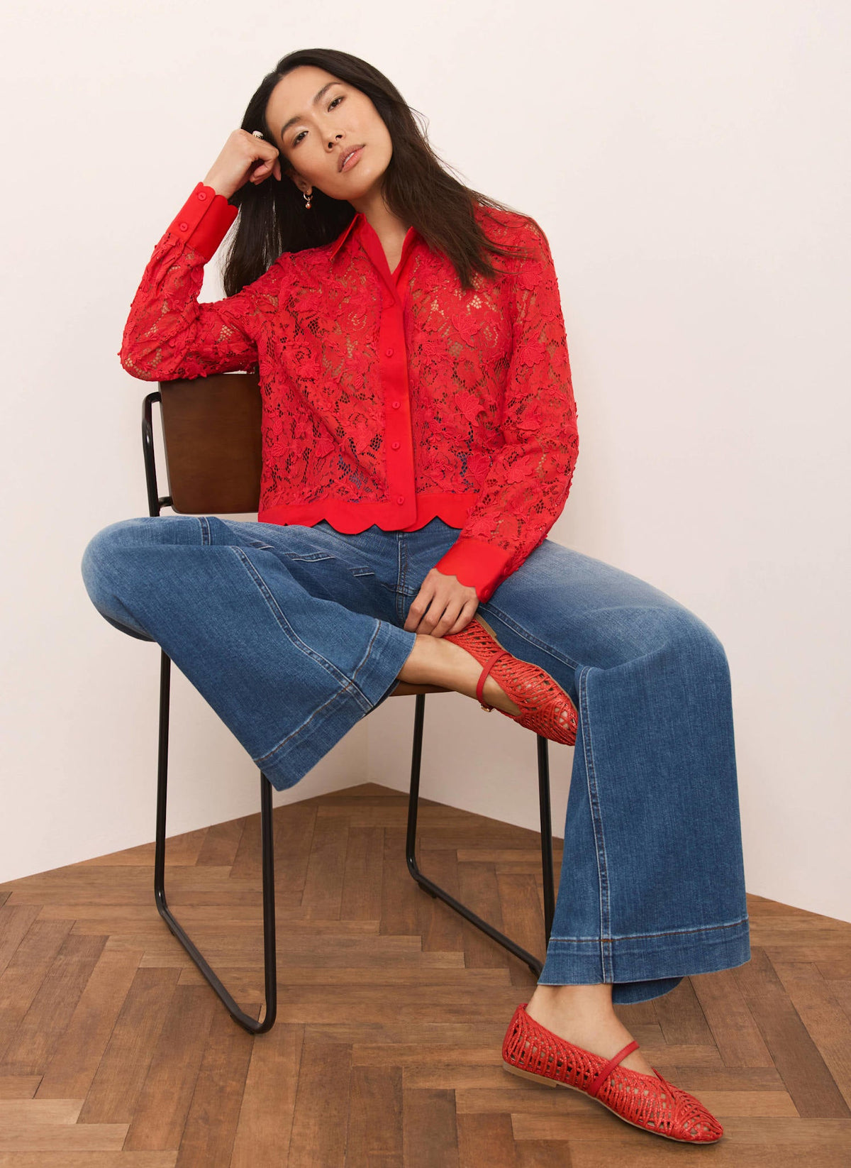 Red Lace Cropped Shirt