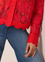 Red Lace Cropped Shirt