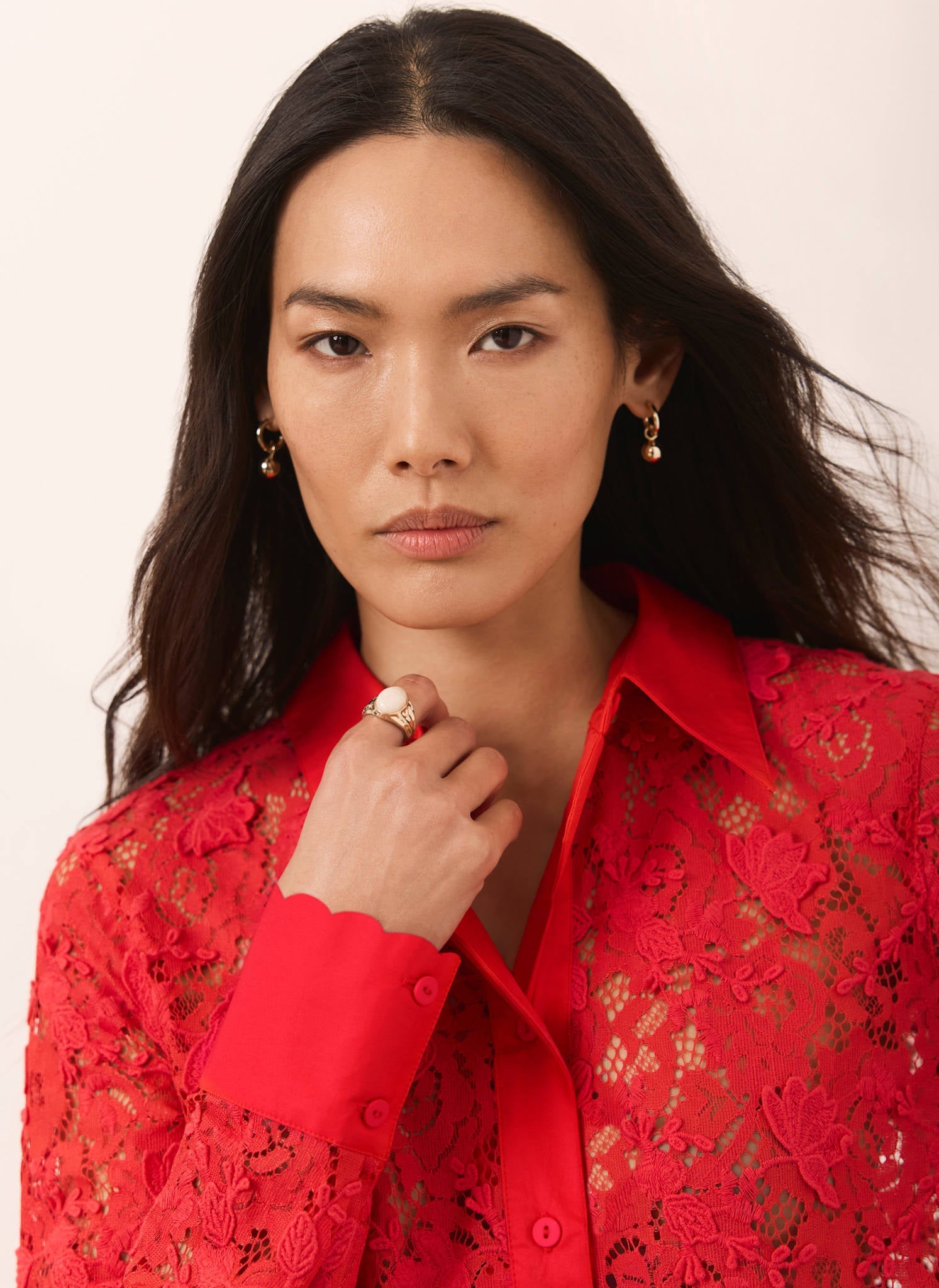 Red Lace Cropped Shirt